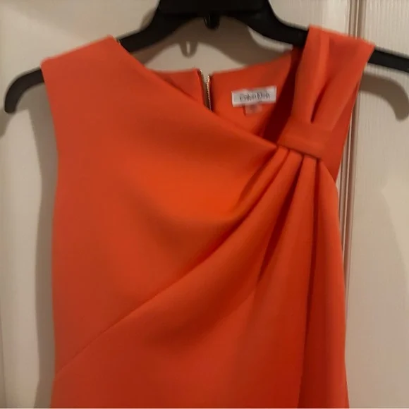 Calvin Klein sz 6 ladies twist Shoulder melon sheath dress scuba stretch bodycon - Picture 6 of 16